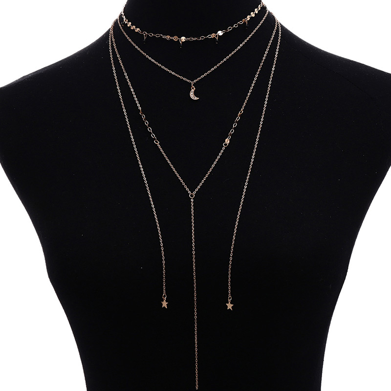 Fashion Gold Color Star&moon Shape Decorated Necklace,Multi Strand Necklaces