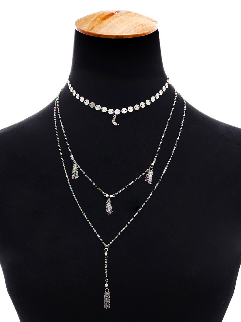 Fashion Silver Color Sequins Decorated Necklace,Multi Strand Necklaces