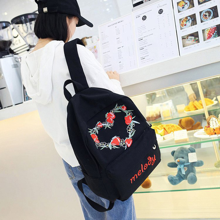 Fashion Black Strawberry Pattern Decorated Backpack,Backpack