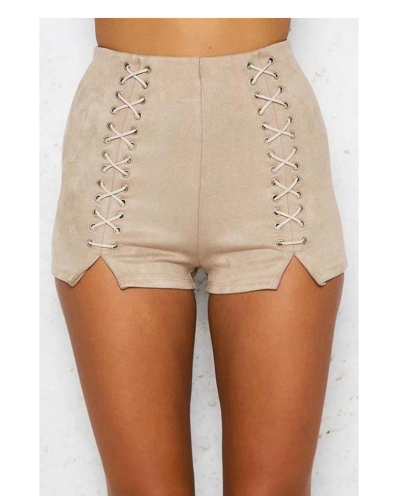 Fashion Khaki Bandage Decorated Shorts,Skirts