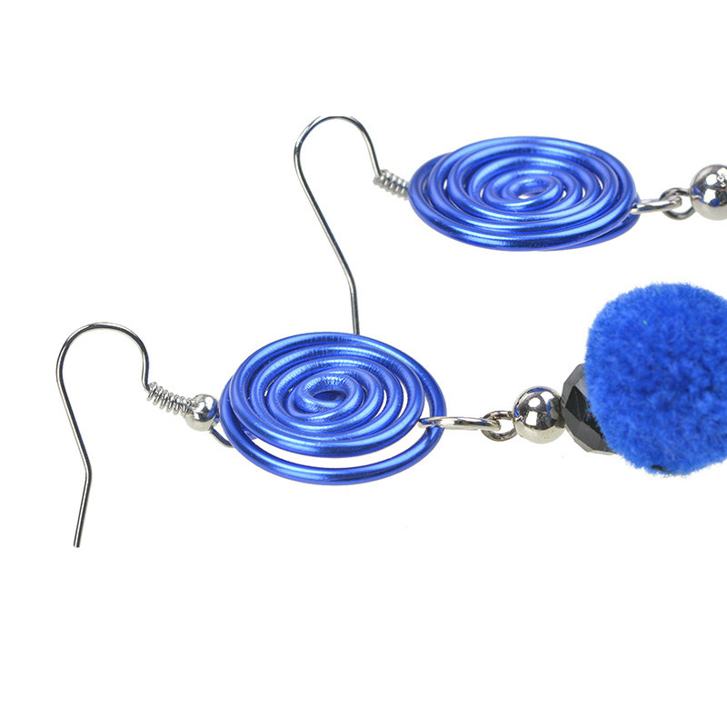 Fashion Blue Ball&tassel Decorated Pom Earrings,Drop Earrings