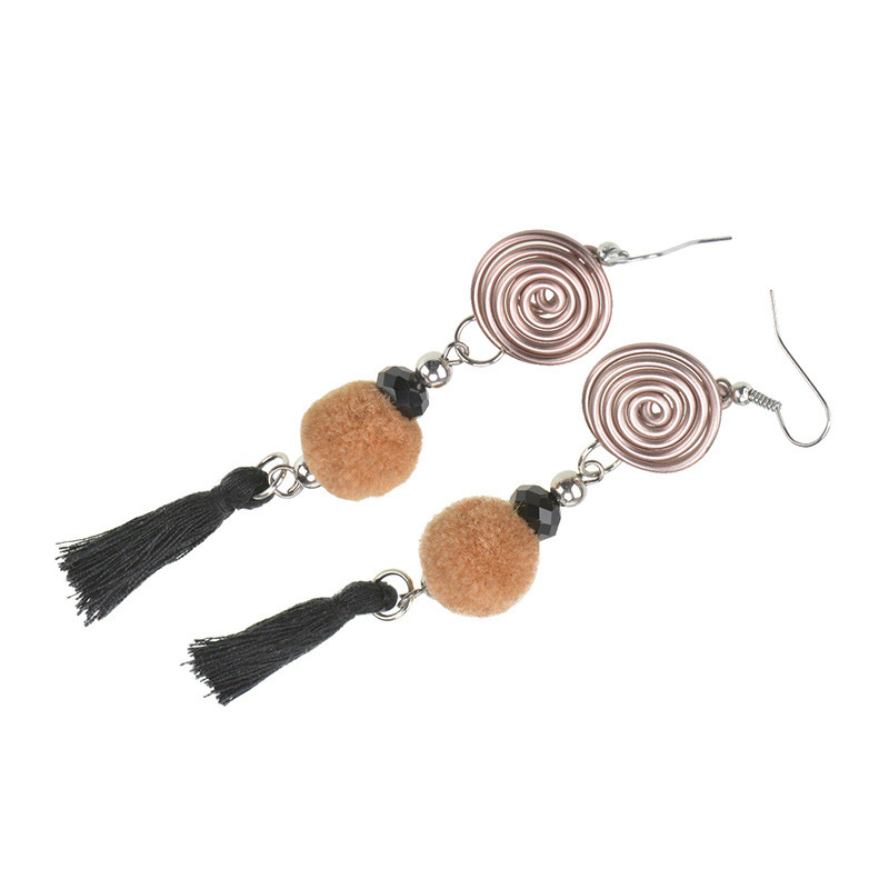 Fashion Brown Ball&tassel Decorated Pom Earrings,Drop Earrings