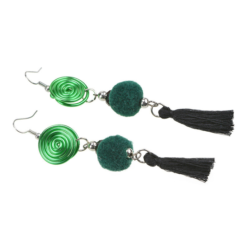 Fashion Green Ball&tassel Decorated Pom Earrings,Drop Earrings