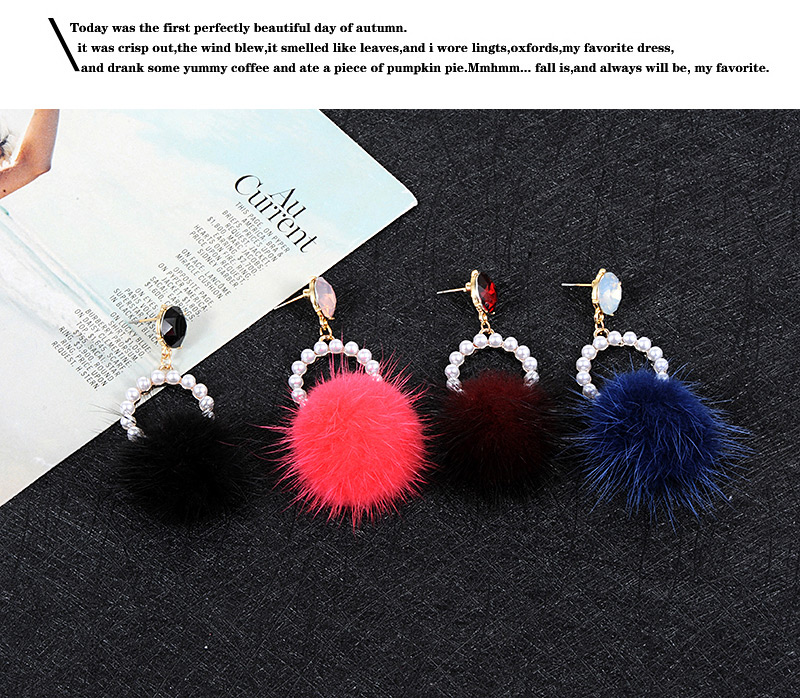 Fashion Claret Red Ball Decorated Pom Earrings,Drop Earrings