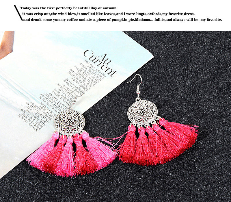 Fashion Plum Red Tassel&disc Decorated Earrings,Drop Earrings