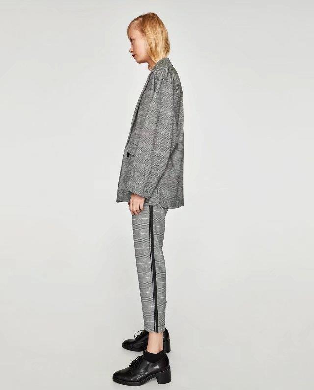 Fashion Light Gray Grid Pattern Decorated Trousers,Pants