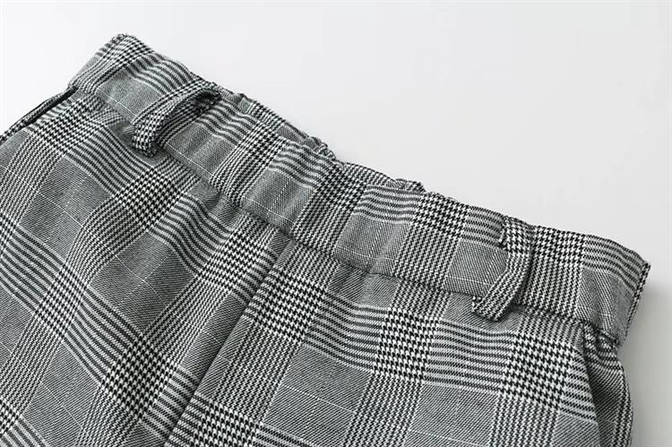 Fashion Light Gray Grid Pattern Decorated Trousers,Pants