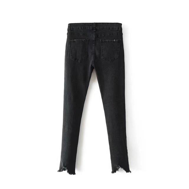 Fashion Black Pure Color Deocrated Jeans,Pants
