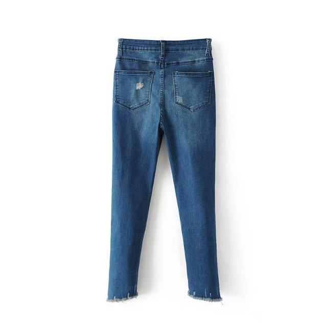 Fashion Blue Pure Color Decorated Jeans,Pants