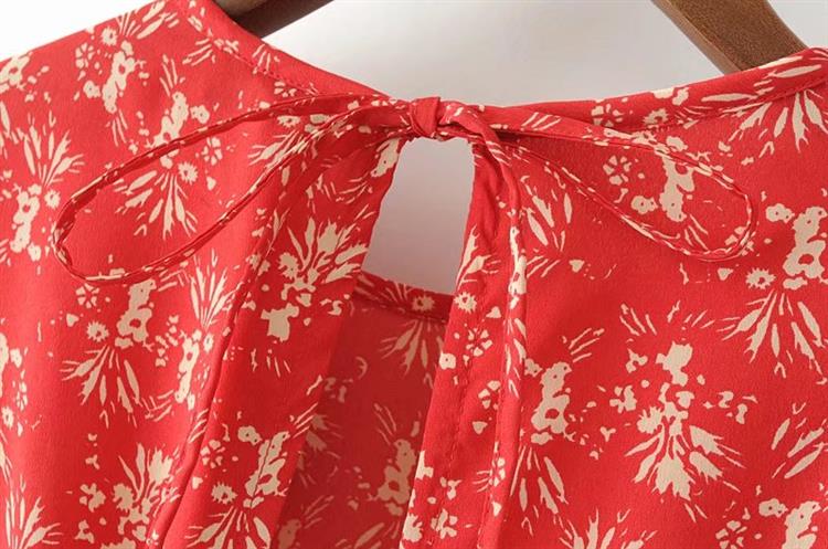 Fashion Red Flower Pattern Decorated Dress,Pants