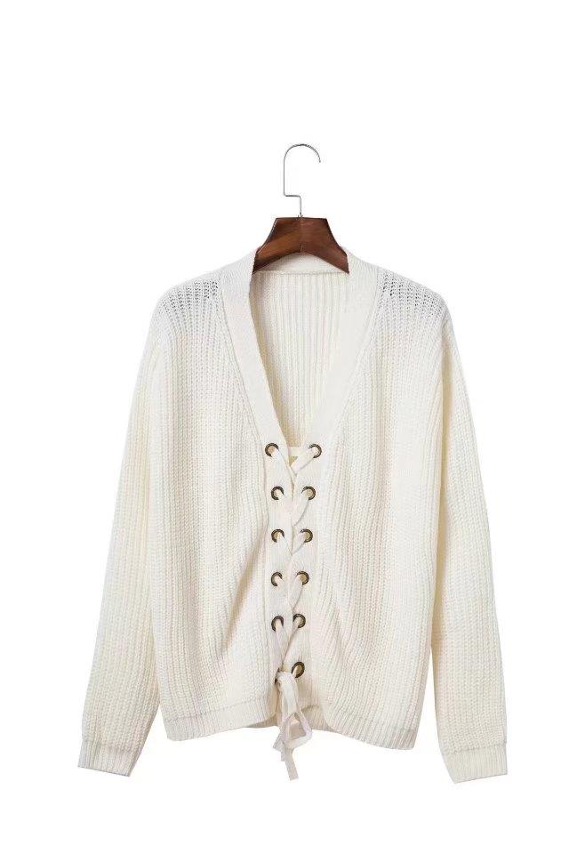 Fashion White Bandage Decorated Sweater,Sweater