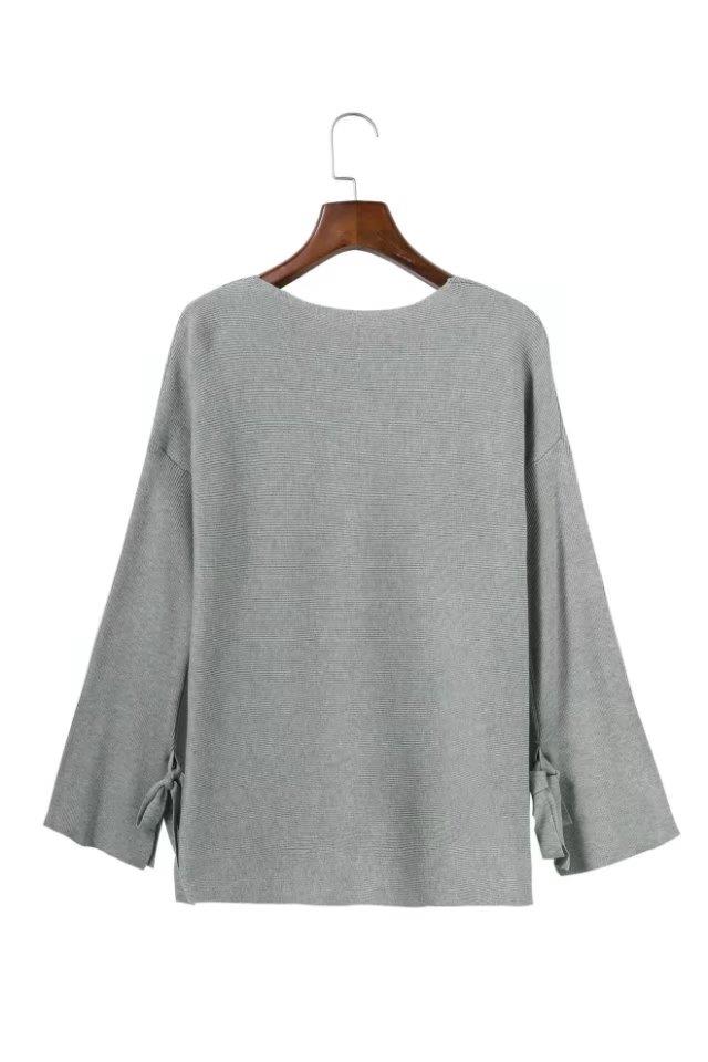 Fashion Light Gray Pure Color Decorated Sweater,Sweater