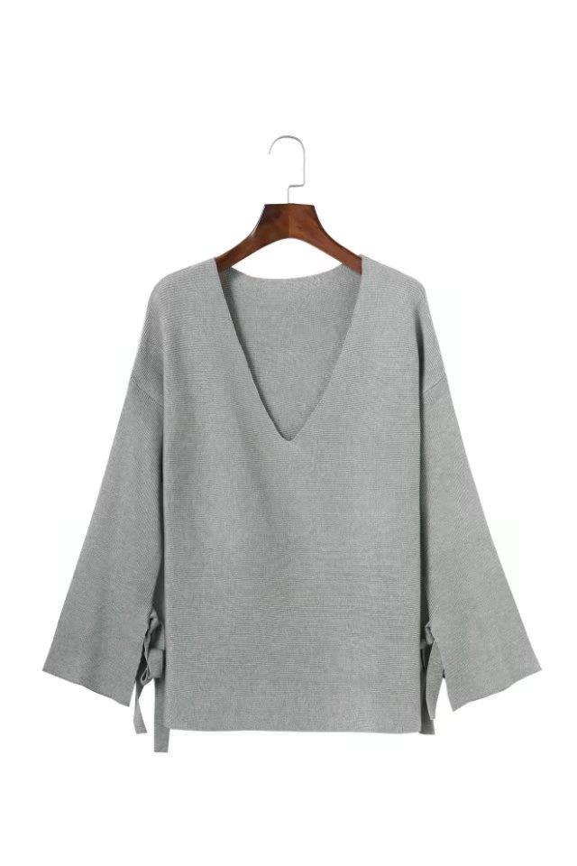 Fashion Light Gray Pure Color Decorated Sweater,Sweater