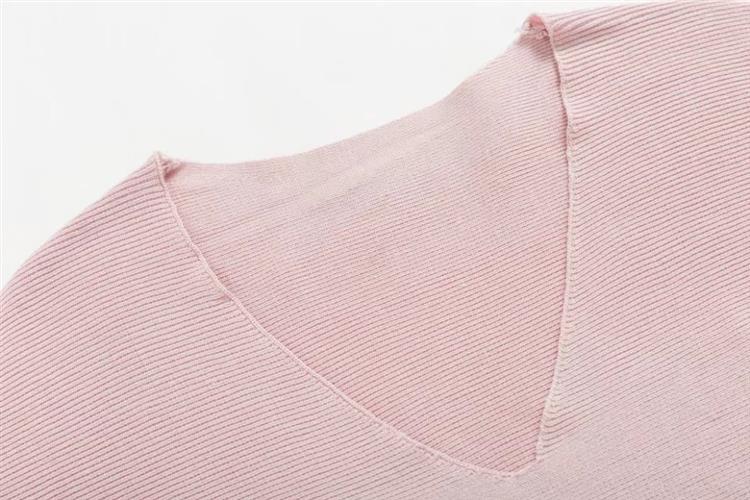 Fashion Pink Pure Color Decorated Sweater,Sweater