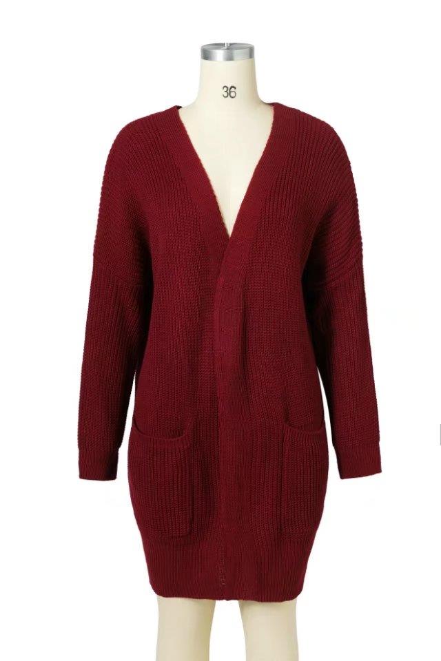 Fashion Claret Red Pure Color Decorated Coat,Sweater