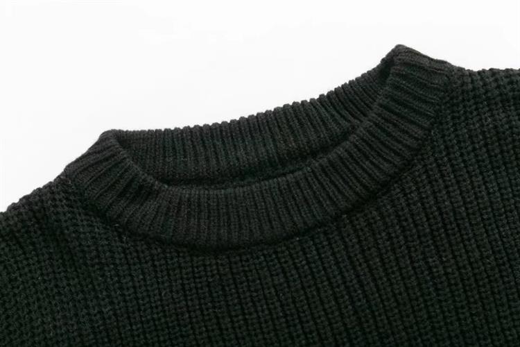 Fashion Black Pure Color Decorated Sweater,Sweater