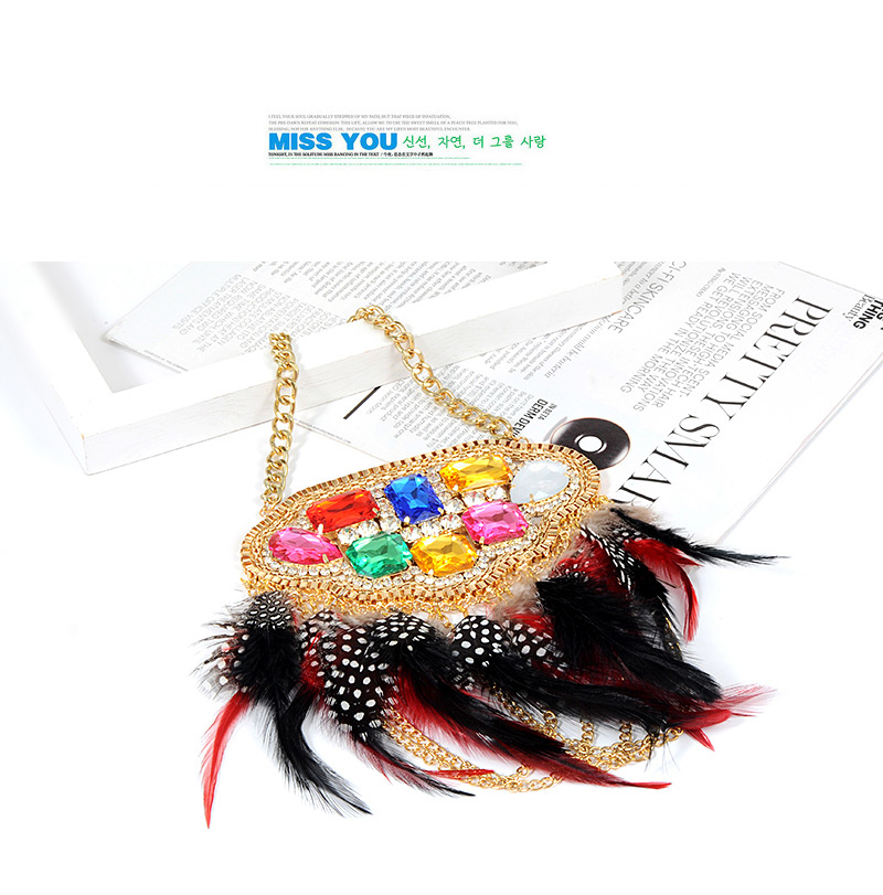 Fashion Red Feather Decorated Necklace,Multi Strand Necklaces