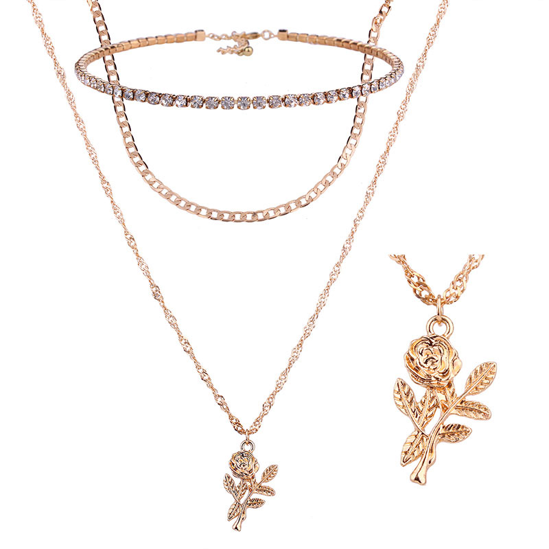 Fashion Gold Colour Flower Shape Decorated Necklace ( 3pcs),Jewelry Sets