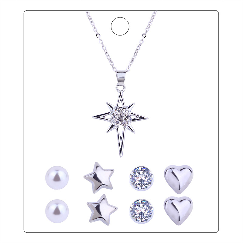 Fashion Silver Colour Star&heart Shape Decorated Jewelry Set (9 Pcs),Jewelry Sets