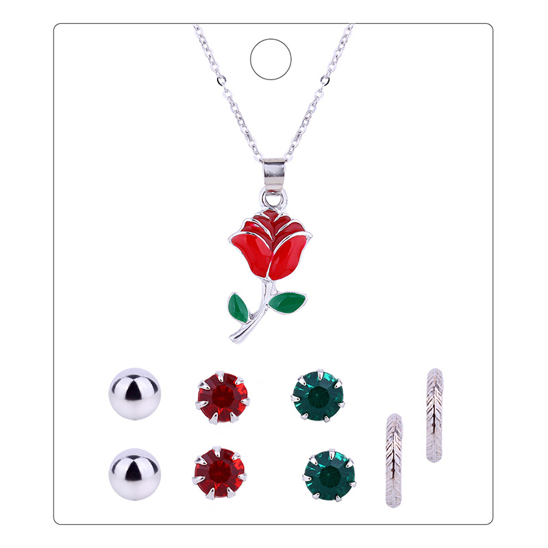Fashion Silver Colour+red Flower Shape Decorated Jewelry Set ( 9pcs),Jewelry Sets