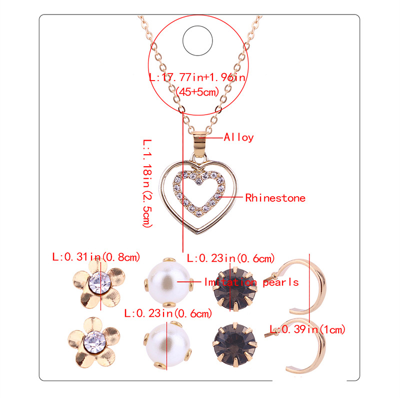 Fashion Gold Colour Heart Shape Decorated Jewelry Set ( 9 Pcs ),Jewelry Sets