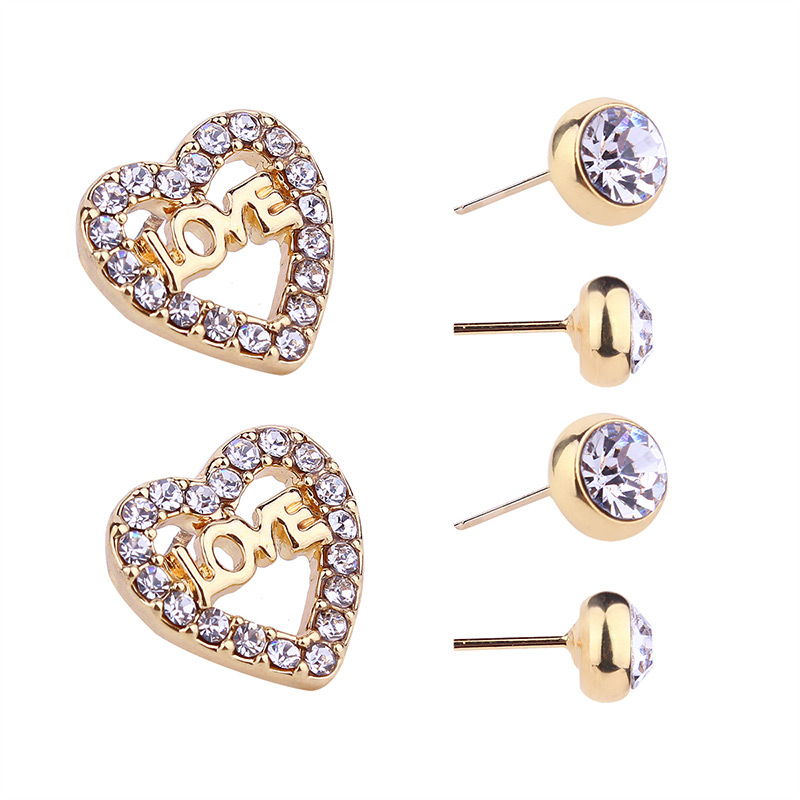 Fashion Gold Colour Heart Shape Decorated Earrings ( 6 Pcs),Earrings set