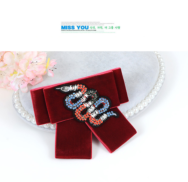 Fashion Claret Red Snake Shape Decorated Bowknot Brooch,Korean Brooches