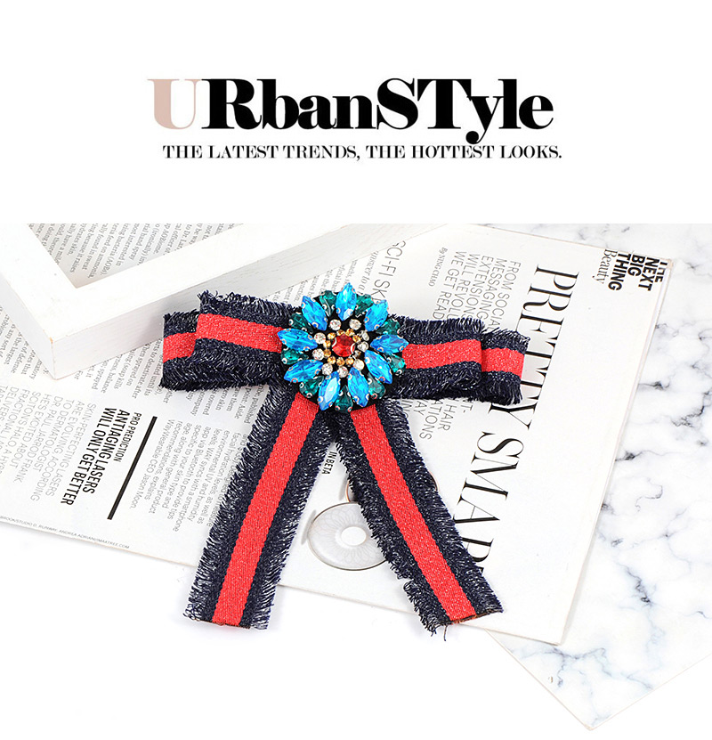 Trendy Navy+red Flower Shape Decorated Bowknot Brooch,Korean Brooches