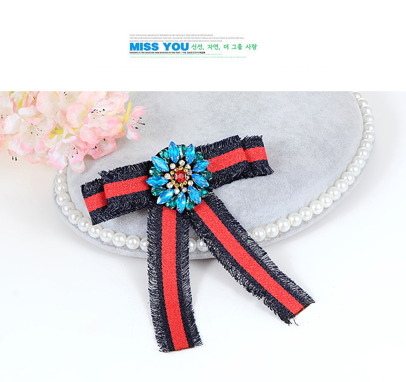 Trendy Navy+red Flower Shape Decorated Bowknot Brooch,Korean Brooches