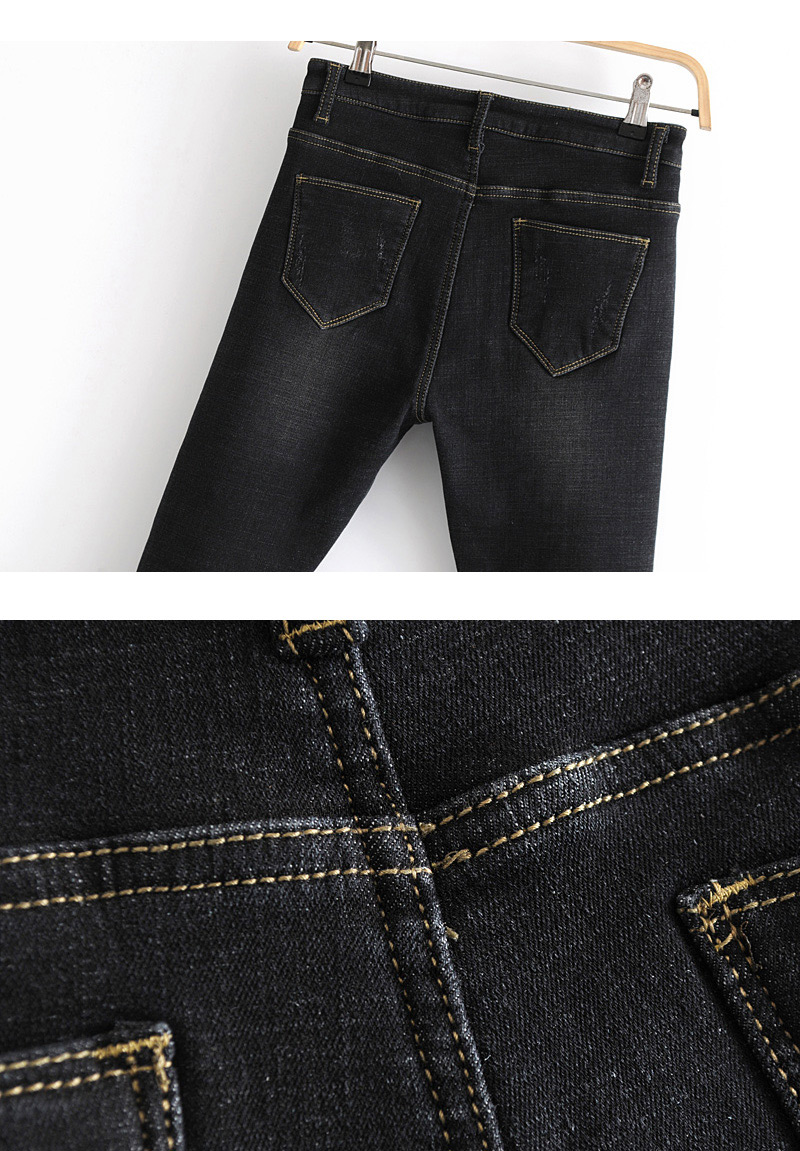 Trendy Black Rivet Decorated Jeans,Pants
