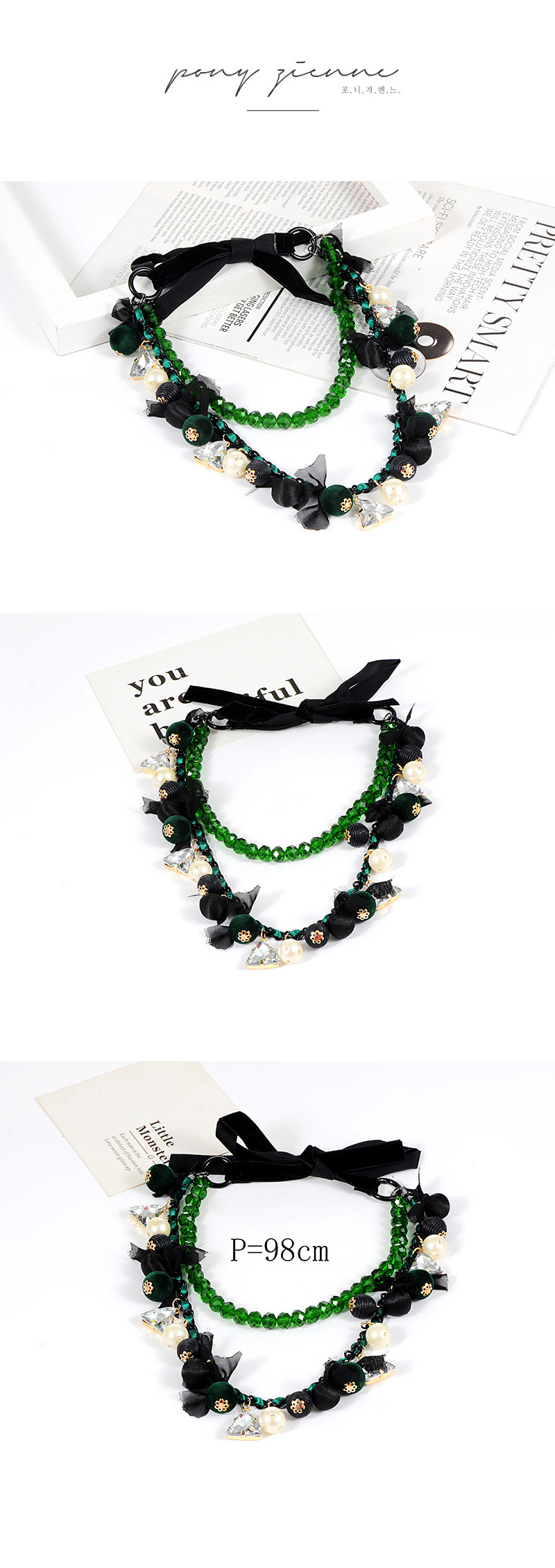 Fashion Black Triangle Shape Decorated Necklace,Beaded Necklaces