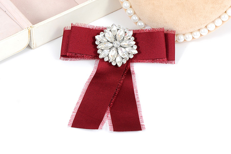 Fashion Claret Red Flower Shape Decorated Bowknot Brooch,Korean Brooches