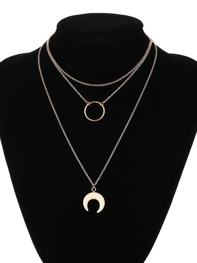 Vintage Gold Color Moon Shape Decorated Necklace,Pendants
