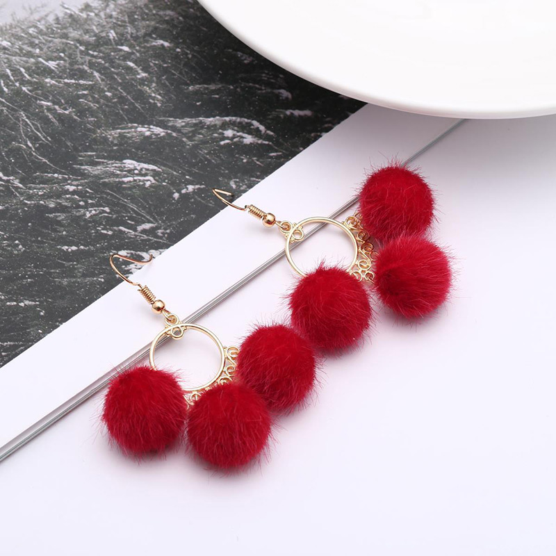 Fashion Red Pom Ball Decorated Earrings,Drop Earrings