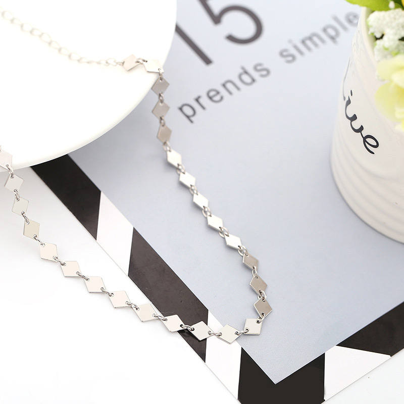 Fashion Silver Color Rhombus Shape Decorated Necklace,Chains