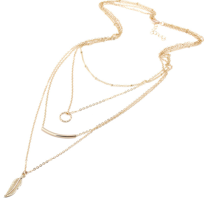 Elegant Gold Color Leaf Shape Decorated Necklace,Pendants