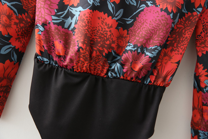 Fashion Red+black Flower Pattern Decorated Jumpsuit,Pants