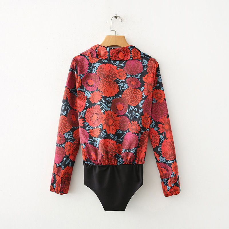 Fashion Red+black Flower Pattern Decorated Jumpsuit,Pants