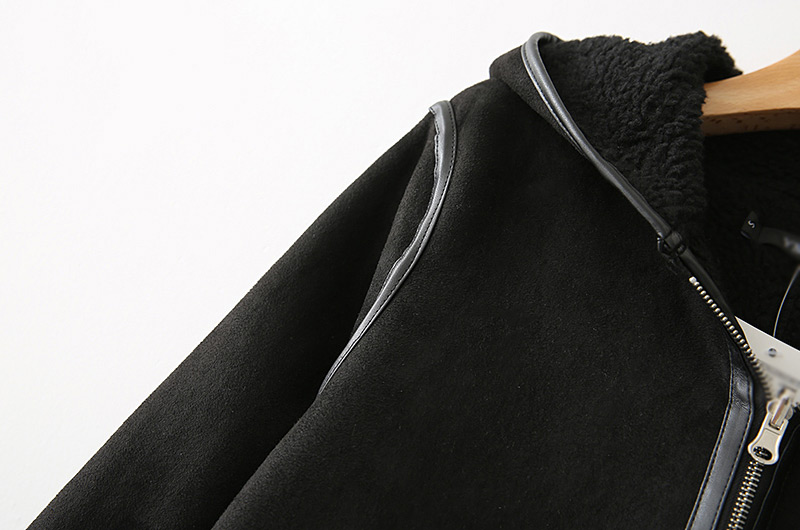 Fashion Black Color Matching Decorated Coat,Coat-Jacket