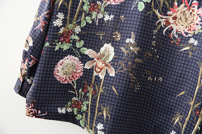Fashion Navy Flower Pattern Decorated Smock,Sunscreen Shirts