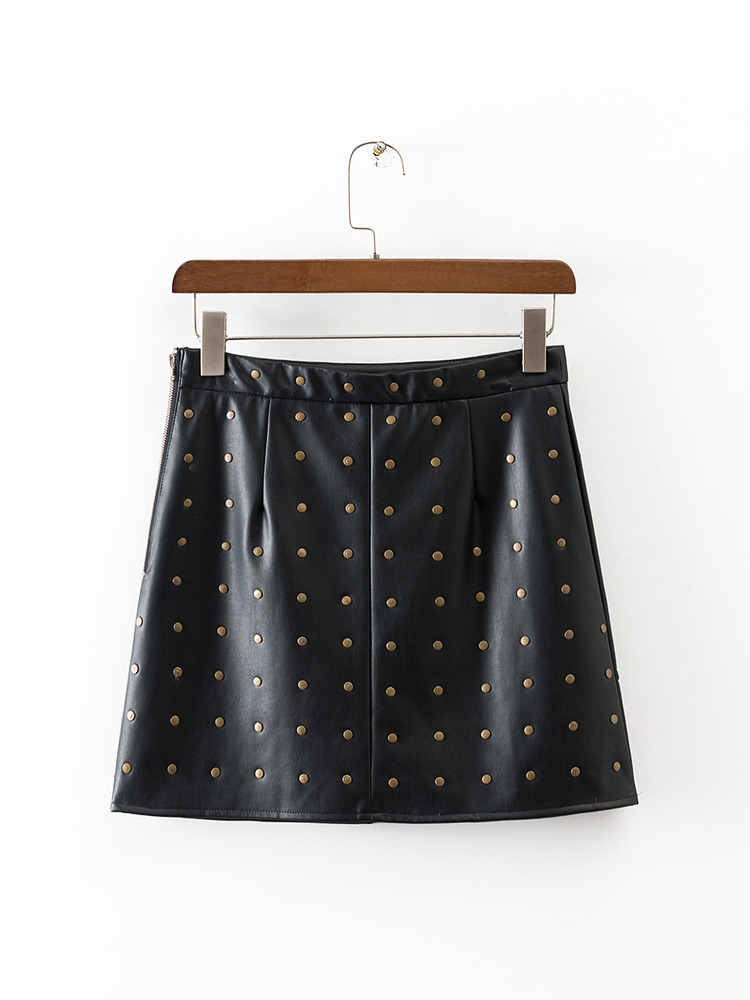 Fashion Black Rivet Decorated Skirt,Skirts