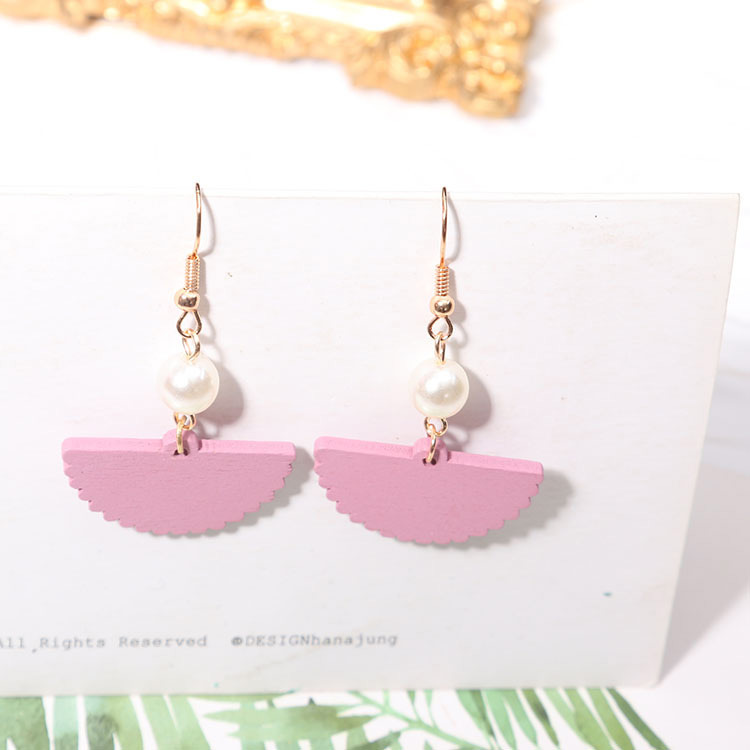 Fashion Pink Sector Shape Decorated Pearl Earrings,Drop Earrings
