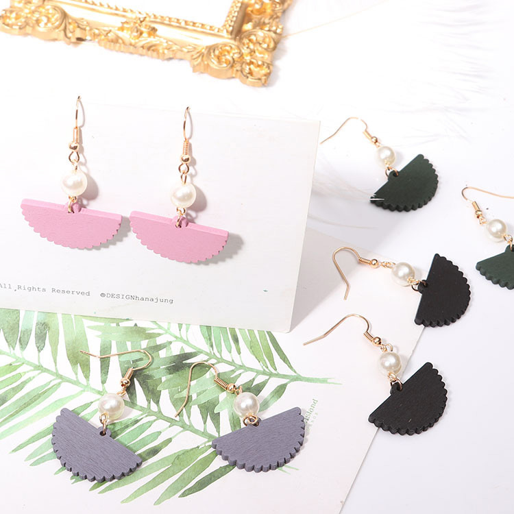 Fashion Green Sector Shape Decorated Pearl Earrings,Drop Earrings