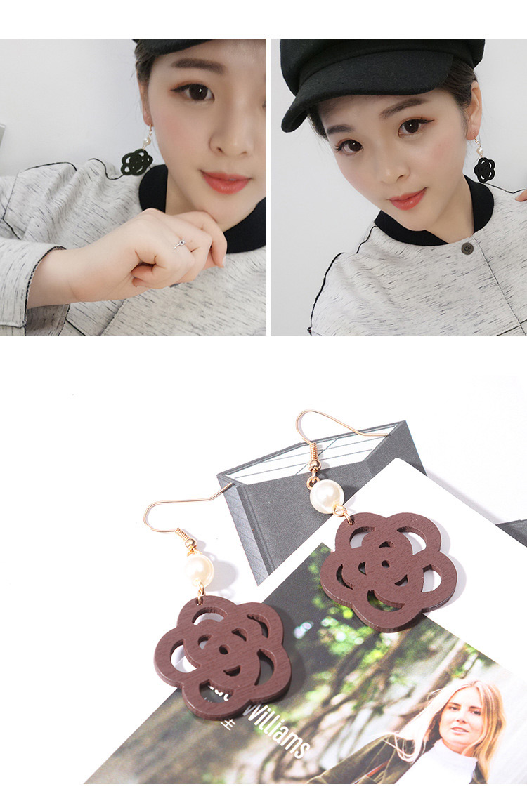 Fashion Black Flower Pendant Decorated Long Earrings,Drop Earrings