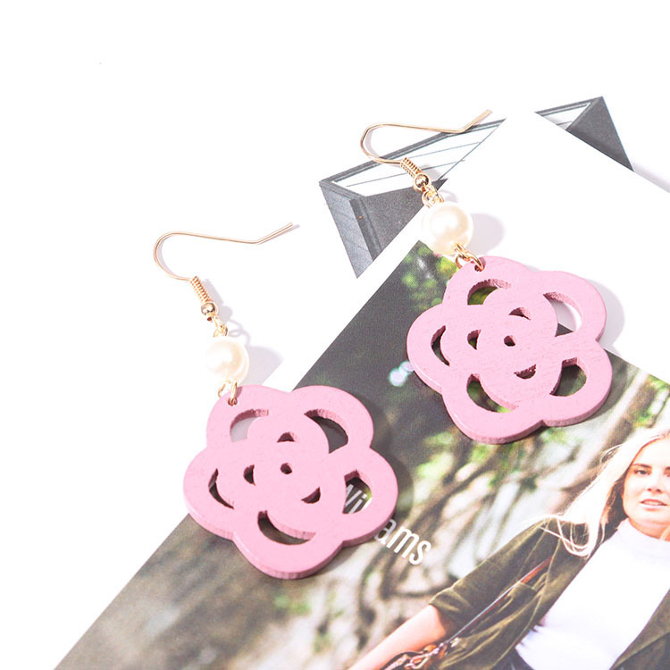 Fashion Pink Flower Pendant Decorated Long Earrings,Drop Earrings