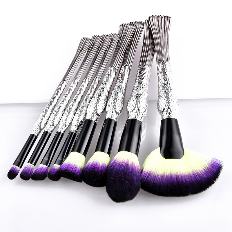 Trendy Yellow+purple Sector Shape Decorated Makeup Brush(8pcs),Beauty tools