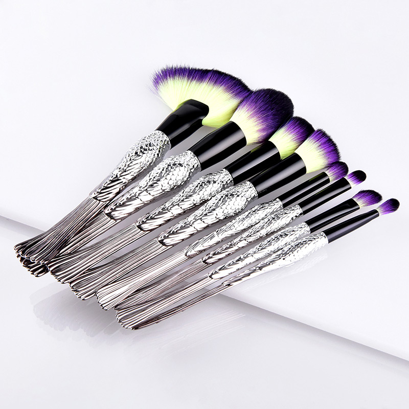 Trendy Yellow+purple Sector Shape Decorated Makeup Brush(8pcs),Beauty tools