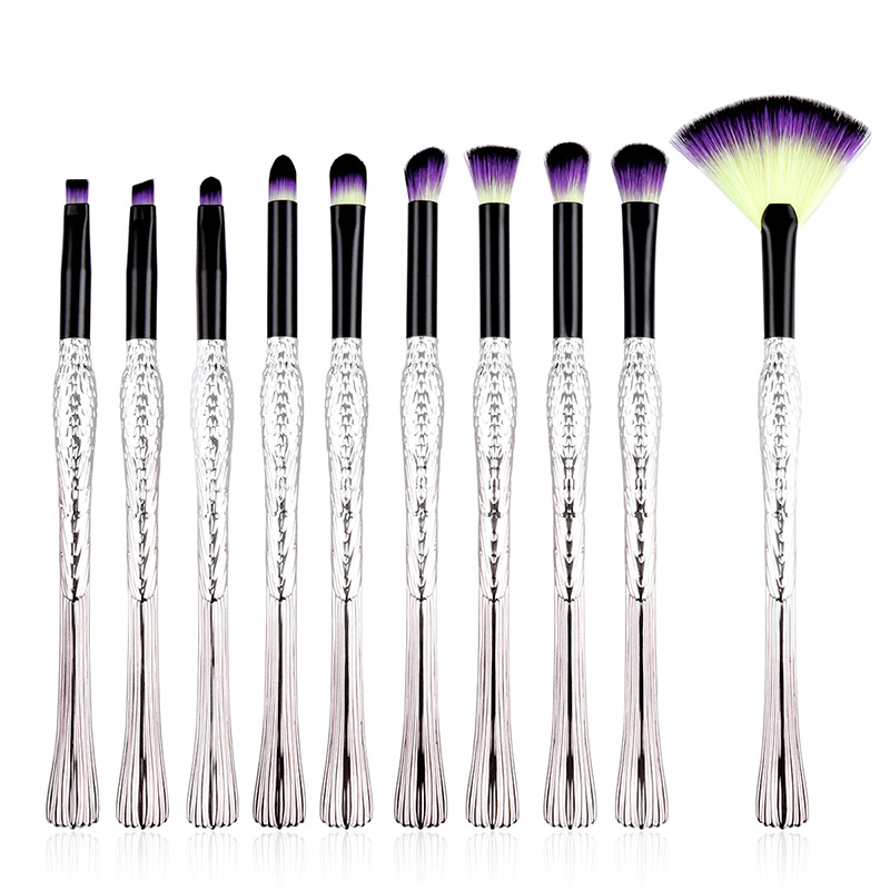 Trendy Yellow+purple Sector Shape Decorated Eye Brush(10pcs),Beauty tools
