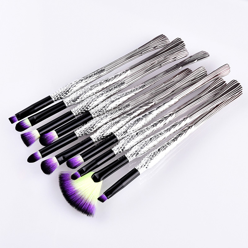 Trendy Yellow+purple Sector Shape Decorated Eye Brush(10pcs),Beauty tools