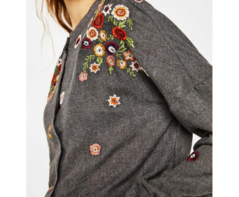 Fashion Gray Embroidery Flowers Decorated Shirt,Tank Tops & Camis